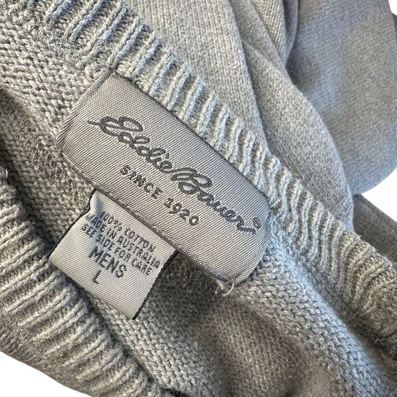 Vintage Eddie Bauer Gray 100% Cotton Knit Pullover Sweater Large - Picture 4 of 7